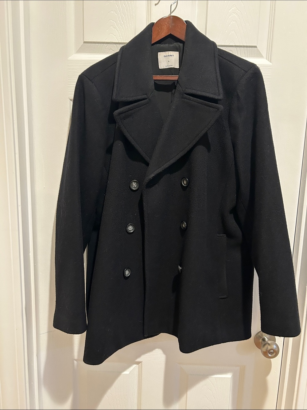 Old Navy Ladies Black Double-Breasted Pea Coat with Wide Lapels